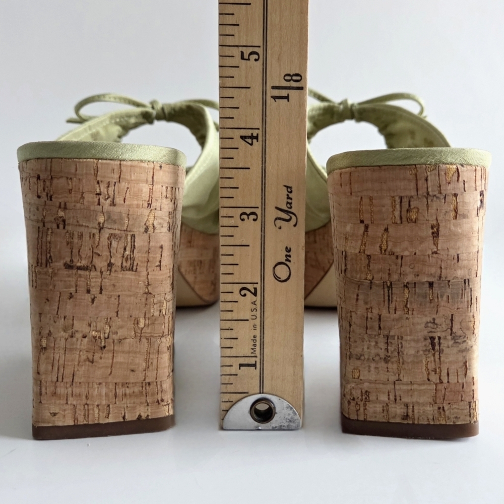 Sam Edelman Cork Platform Slip-On Sandals, Green Satin & Cork, EUC Size 9 - Picture 11 of 16
